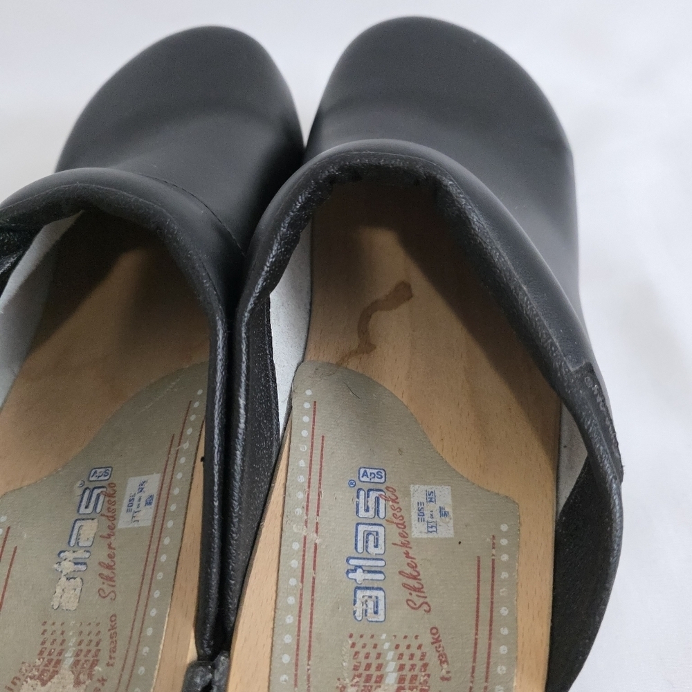 Euro-Dan Atlas Black Leather Wooden Work Chef Clogs - Picture 6 of 10